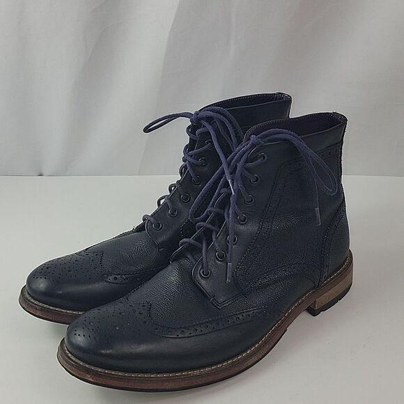 Ted Baker Derby Brogue Black Leather Men's Boots - Picture 7 of 14